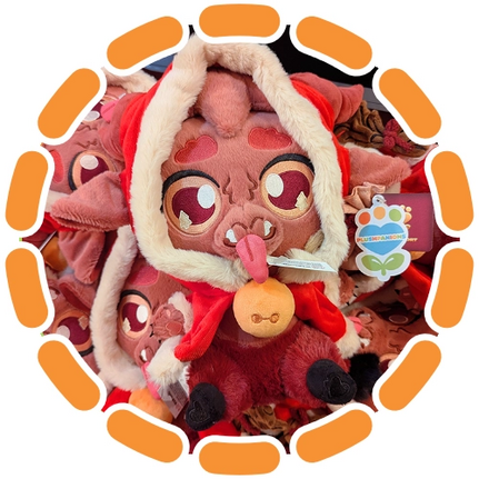 Plushpanions Care Guide A Kidd Krampus plush sits in a pile of Krampus'es