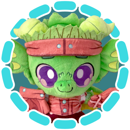 Plushpanions Series 3: Fabled Friends Logo for Plushpanions, with alternating soft orange, yellow, green and cyan colors. A lower rounded "stitched" box reads, "your eco-friendly plush companion!"